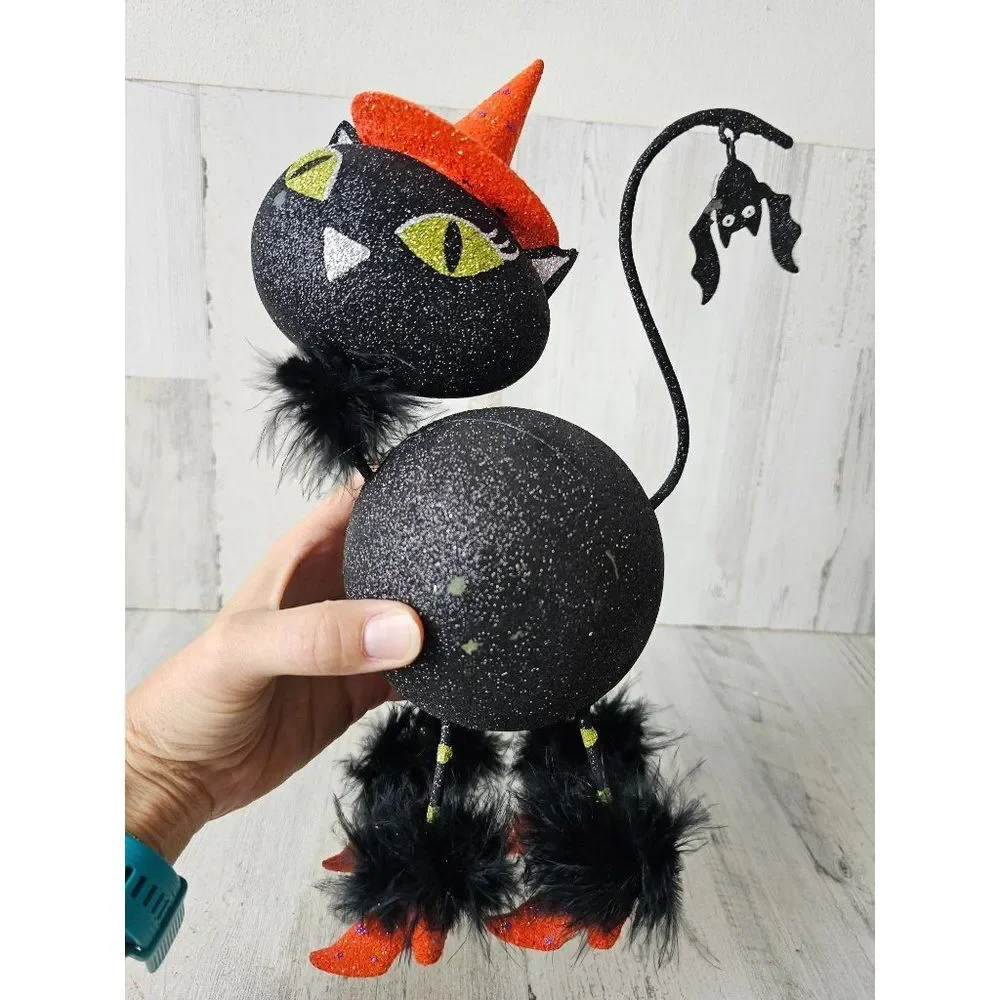 Pier 1 glitter cat bat Halloween vintage rare‎ decor fabulous glitter